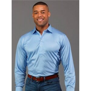 Collars & Co Mens Large Blue Gingham Dress Collar Polo Shirt Long Sleeve